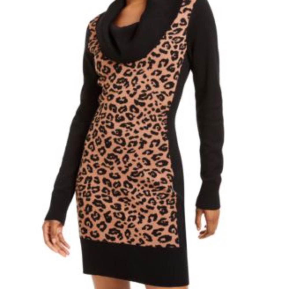 BCX Camel Animal Slim Cowl neck Dress
